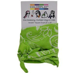 ColorPlay Womens Scarf Green White Bandanna Print Versatile Square 21" x 21" NEW